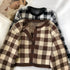 Fashion Versatile Contrast Checkered Knitted Two Piece Cardigan